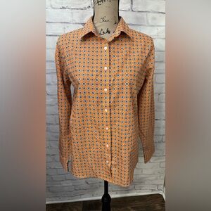 Lands’ End Women’s 10 Orange No‎ Iron Supima Button Front Long Sleeve Shirt